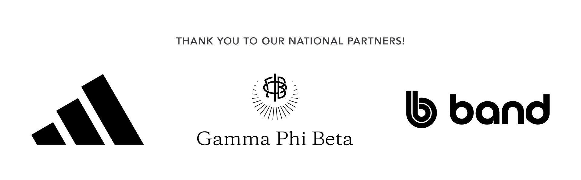 Footer with list of sponsors including adidas, Gamma Phi Beta, and BAND.